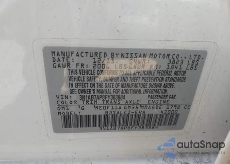 2015 Nissan Sentra S from USA, damaged, VIN 3N1AB7AP8FY383884